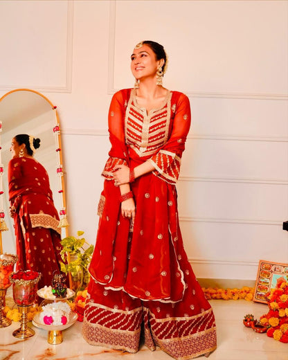 Classic Bridal Red Ethnic Wear with Golden Embroidery