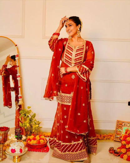 Classic Bridal Red Ethnic Wear with Golden Embroidery