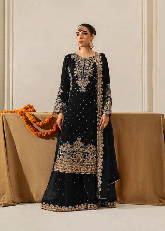 Black Heavy Embroidered Designer Kurta Sharara Set with Dupatta