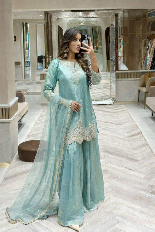 Festive Special Pastel Aqua Kurta Set with Dupatta