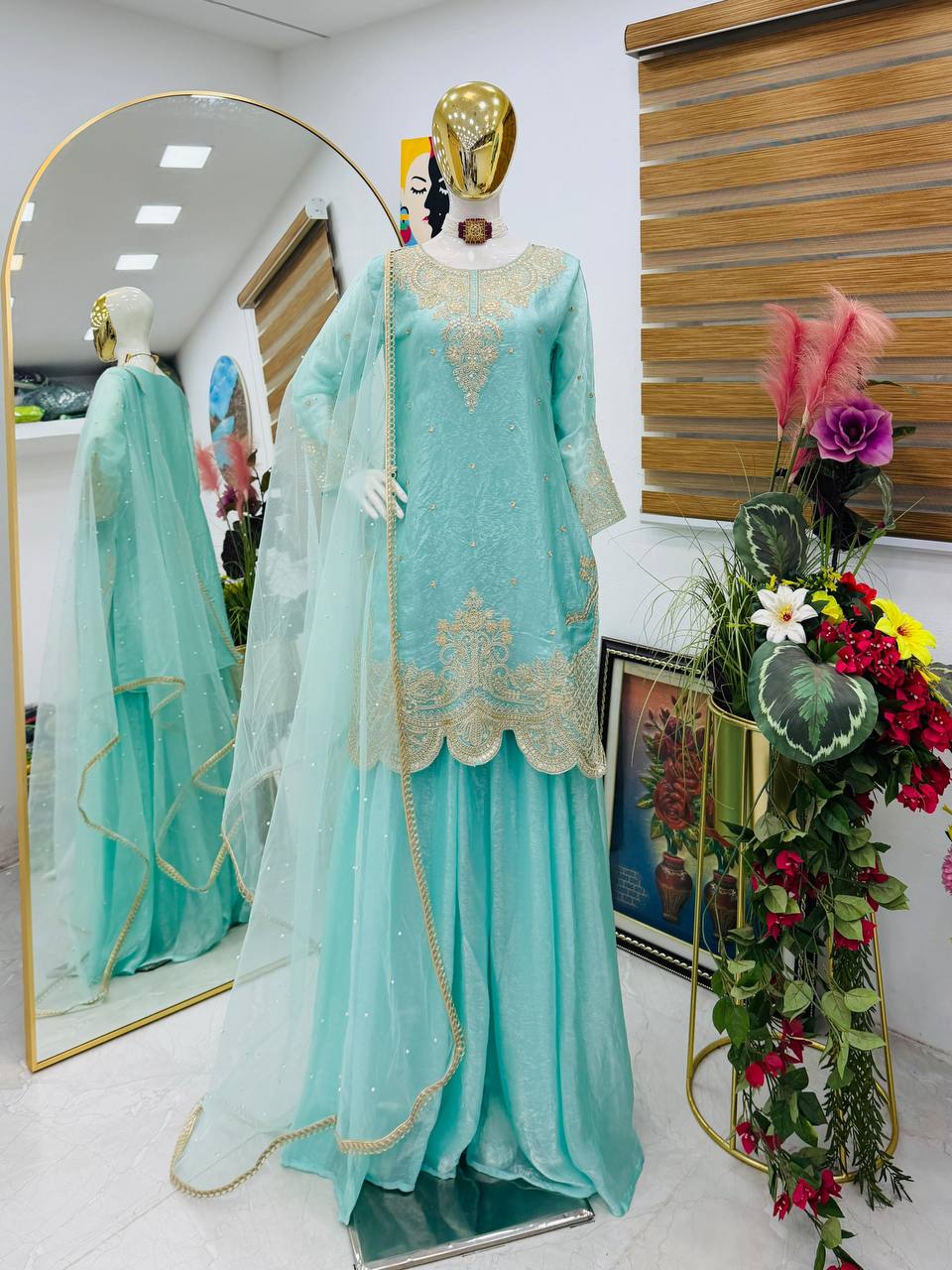 festive special pastel aqua kurta set with dupatta