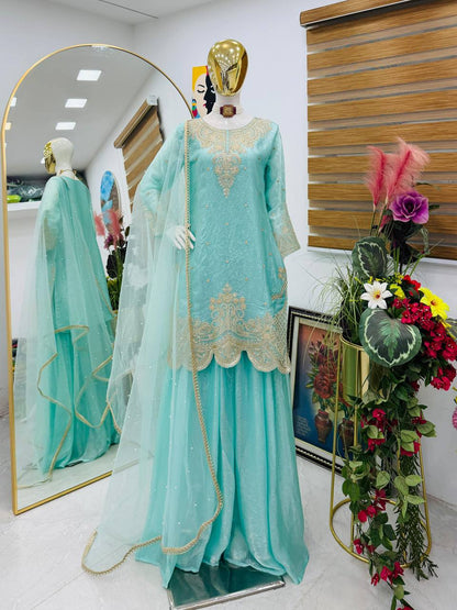 Festive Special Pastel Aqua Kurta Set with Dupatta