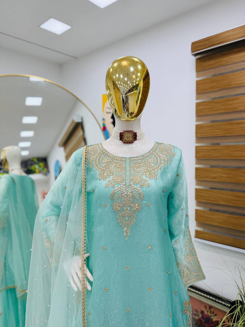 festive special pastel aqua kurta set with dupatta