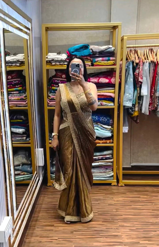 Elegant Brown Ombre Saree with Designer Golden Border