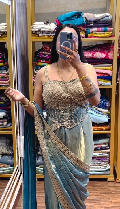 Premium Green Ethnic Saree with Designer Gold Work