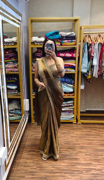 Elegant Brown Ombre Saree with Designer Golden Border