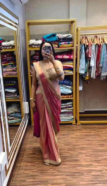 Luxury Shaded Pink Saree with Heavy Embroidered Blouse