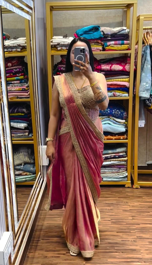 Luxury Shaded Pink Saree with Heavy Embroidered Blouse