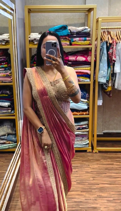 Luxury Shaded Pink Saree with Heavy Embroidered Blouse