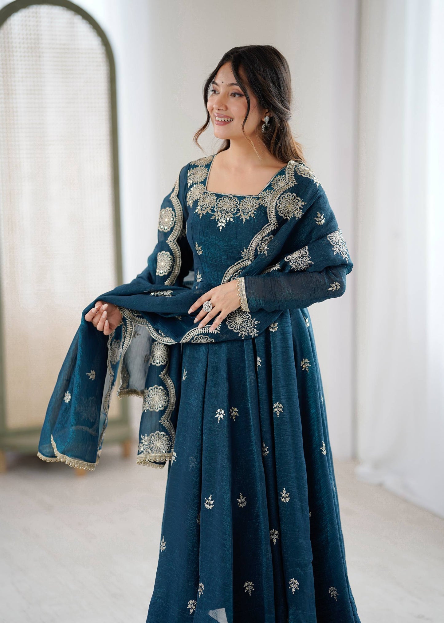 elegant embroided sequence designer anarkali three piece set