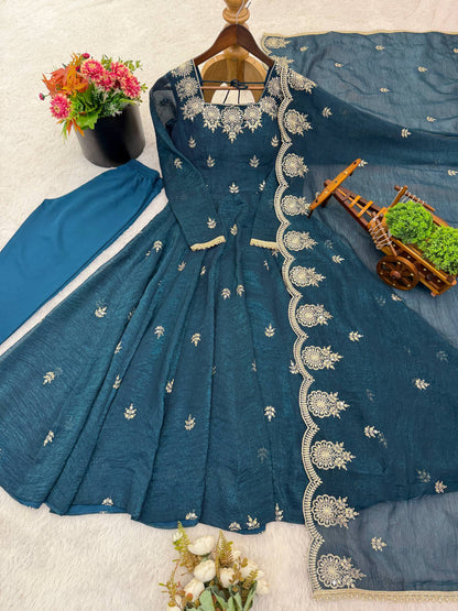 Elegant embroided sequence designer anarkali three piece set