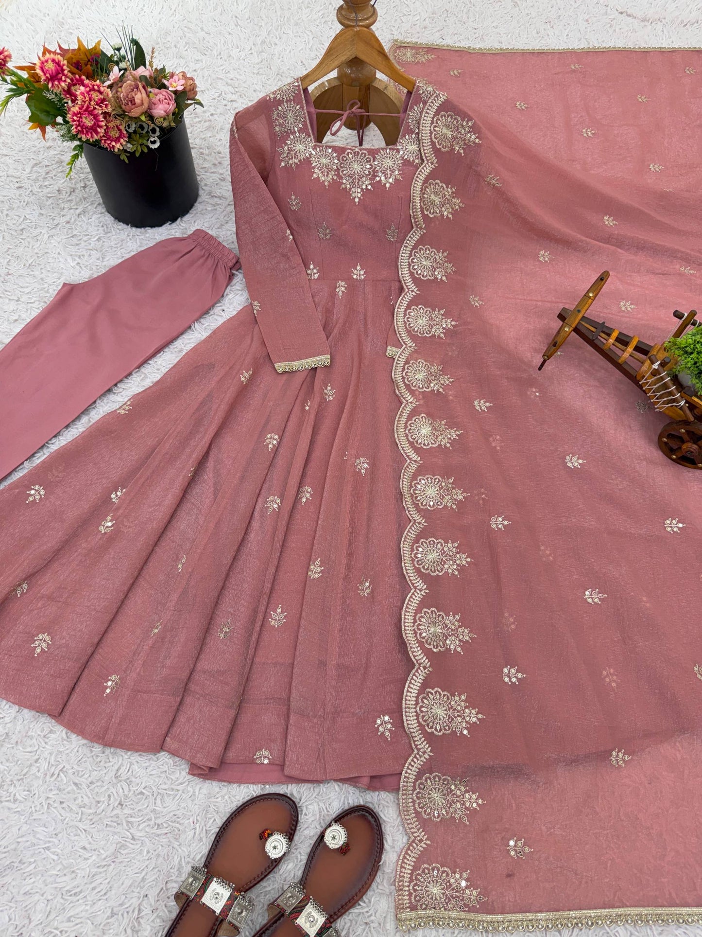 elegant embroided sequence designer anarkali three piece set