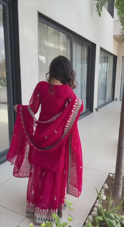 Royal Pink Embroidered Traditional Suit with Designer Dupatta