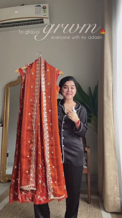 Burnt Orange Embroidered Anarkali Suit Set with Dupatta