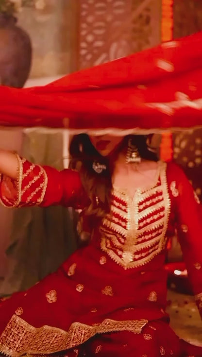 Classic Bridal Red Ethnic Wear with Golden Embroidery
