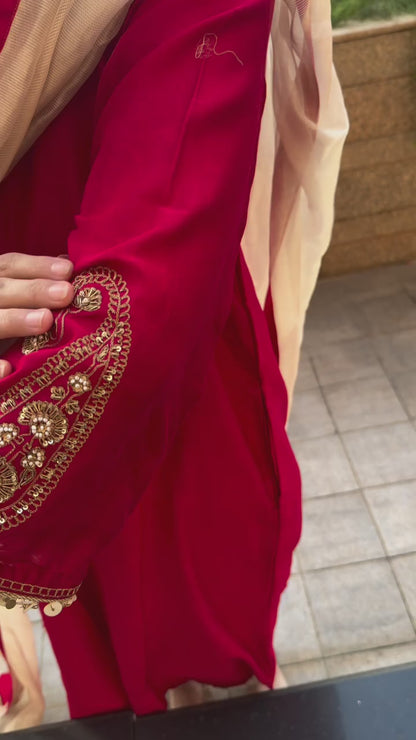 Red Chanderi Kurta Set with Tissue Dupatta