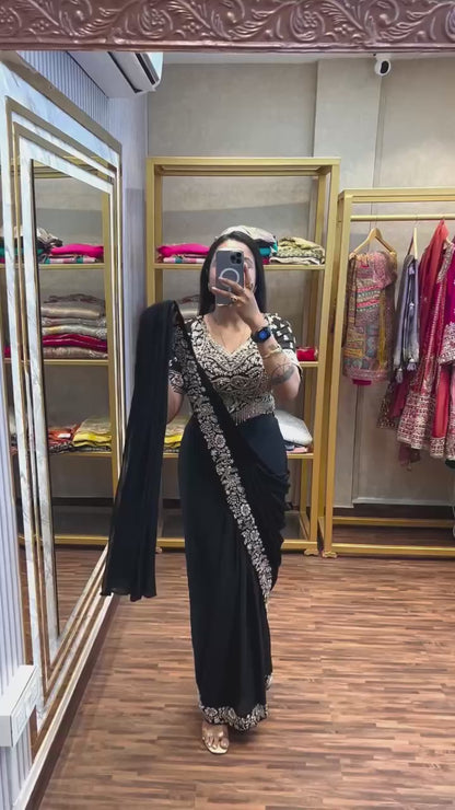 Black Embroidered Designer Ready-to-Wear Saree