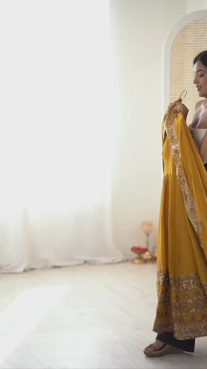 Elegant Embroidered Sequence Designer Anarkali Three Piece Set