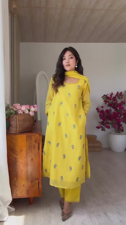 Yellow Embroidered Chanderi Kurta with Farshi Salwar