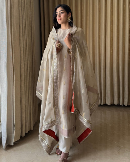 Luxury Ivory Hand-Embellished Tissue Suit Set