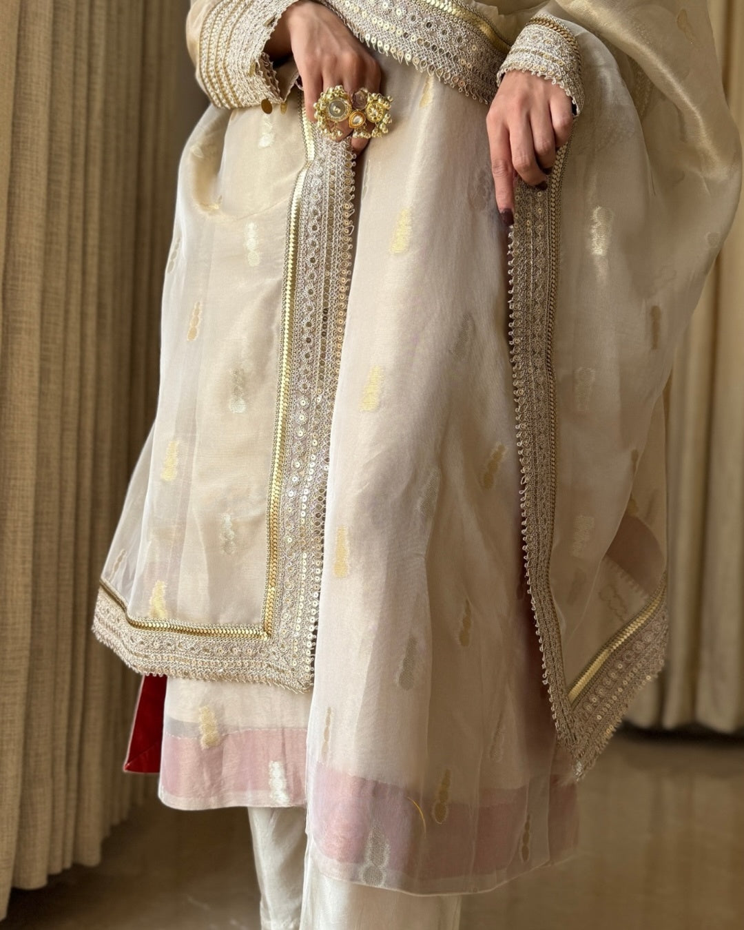 luxury ivory hand-embellished tissue suit set
